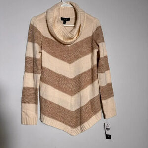 AGB Women Pullover Sweater cowl neck beige and brown with glitter strides Sz‎ S